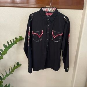 Verdo Men’s Crazy Graphic Snap Western Shirt studs, skulls XXL Black